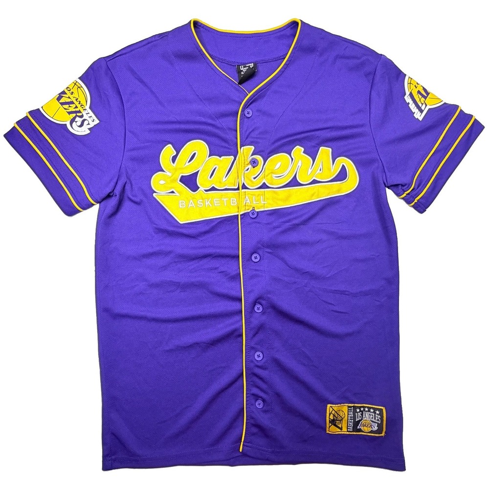 Ultra Game Los Angeles Lakers Baseball Jersey Men's S Purple NBA Button Up